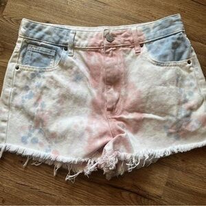 PacSun Pink and Blue Jean Shorts Distressed Frayed Hem